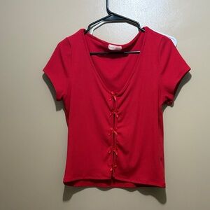 Chic Red Short Sleeve Top with Front Tie Detail